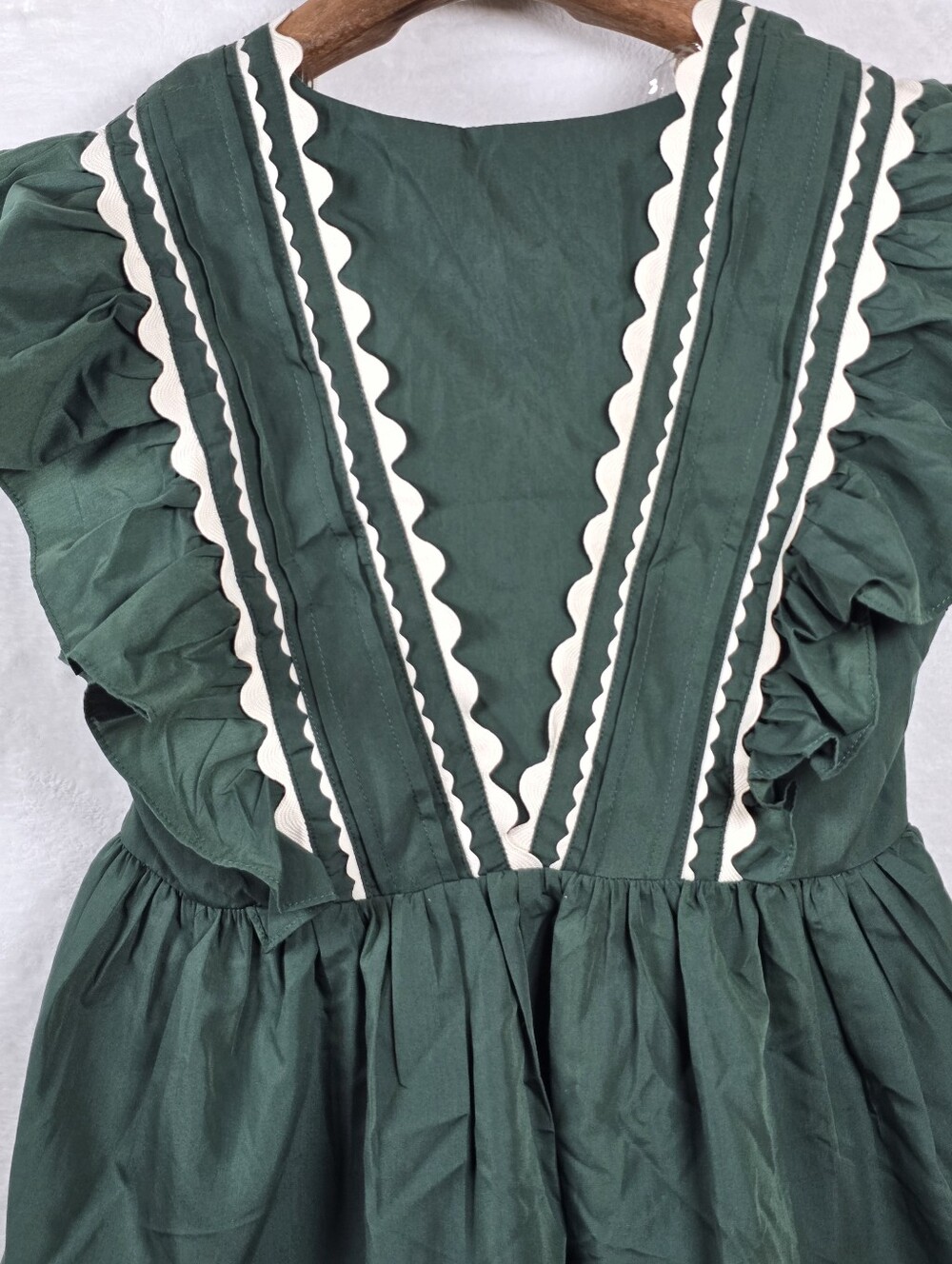 Entro Green Ric Rac Ruffle V Neck Babydoll Blouse Top Sz.S Pemplum Cottagecore - Picture 8 of 13